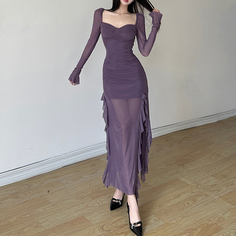 Vestido Encanto — longo, decote coração, fenda