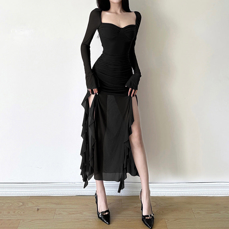 Vestido Encanto — longo, decote coração, fenda